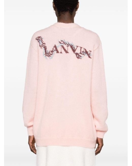 Lanvin Pink Intarsia-logo V-neck Cardigan