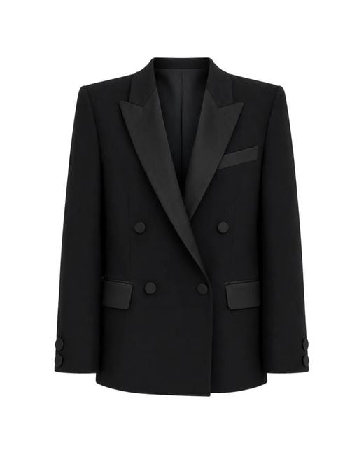 ROOM76 Black Double-Breasted Peak-Lapel Blazer