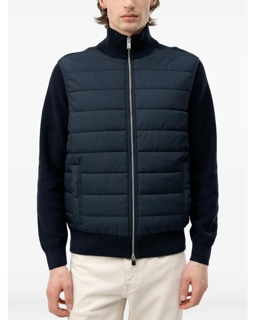 Boss Blue Quilted-Panel Zip-Up Sweater for men