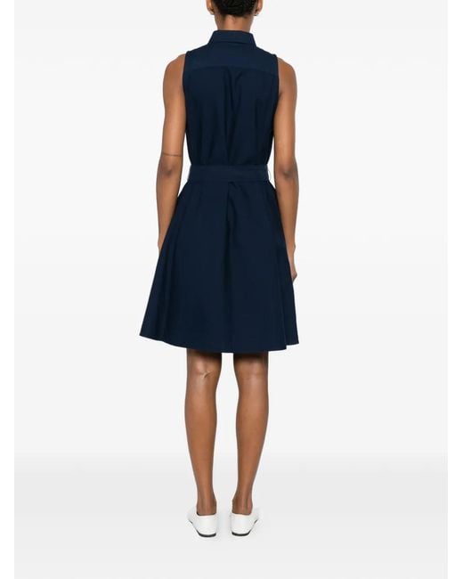 Polo Ralph Lauren Blue Robe-Chemise Courte Ceinturée À Design Sans Manches