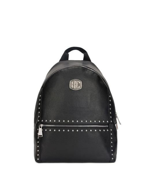 Roberto Cavalli Black Logo-Plaque Studded Leather Backpack for men