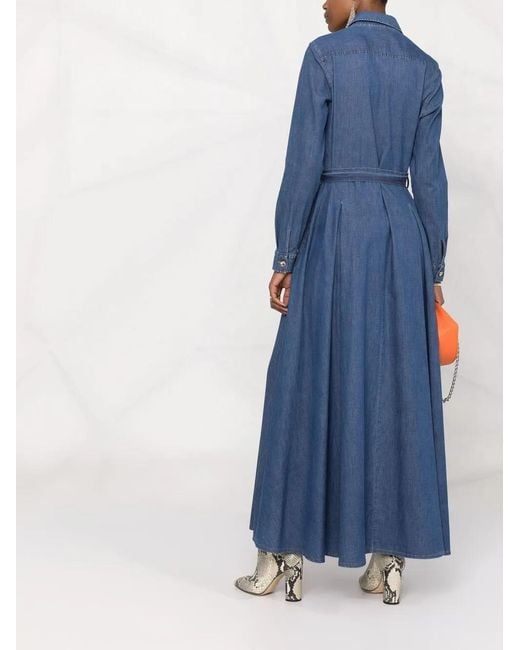Philipp Plein Blue Denim Maxi Shirt Dress