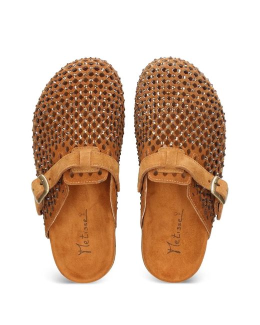 METISSE Brown Mules À Ornements En Cristal