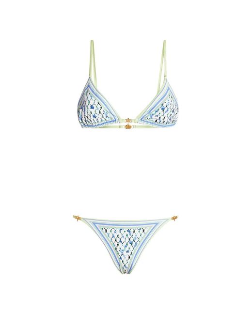 Genny White With Tassel Print Bikini