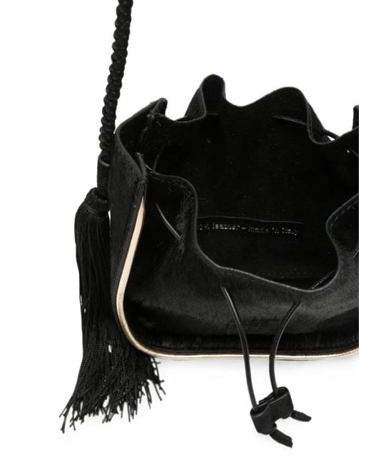 Forte_forte Black Tassel-Detail Braided-Strap Shoulder Bag