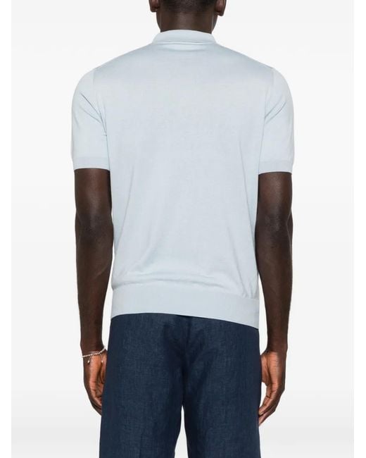 Panicale Blue Short-Sleeve Buttoned Polo Shirt for men