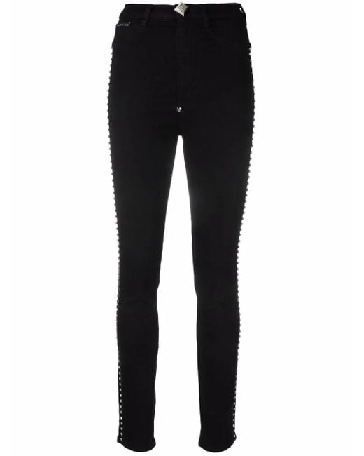 Philipp Plein Black Crystal Super High-Waist Skinny Jeans