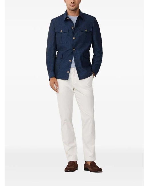 Hackett Blue Melange Chambray-Linen Jacket for men