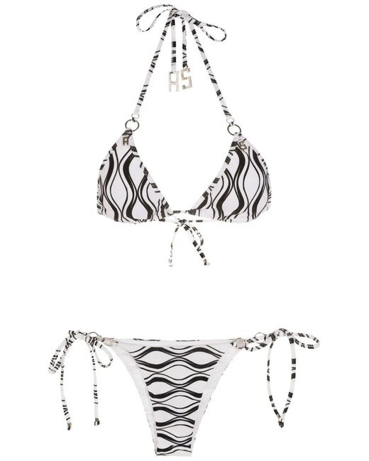 Amir Slama White Wave-Print Triangle Bikini Set