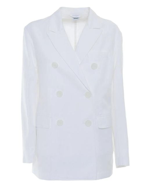 Aspesi Blazer Van Katoen-Linnenblend Met Dubbele Rij Knopen in het White