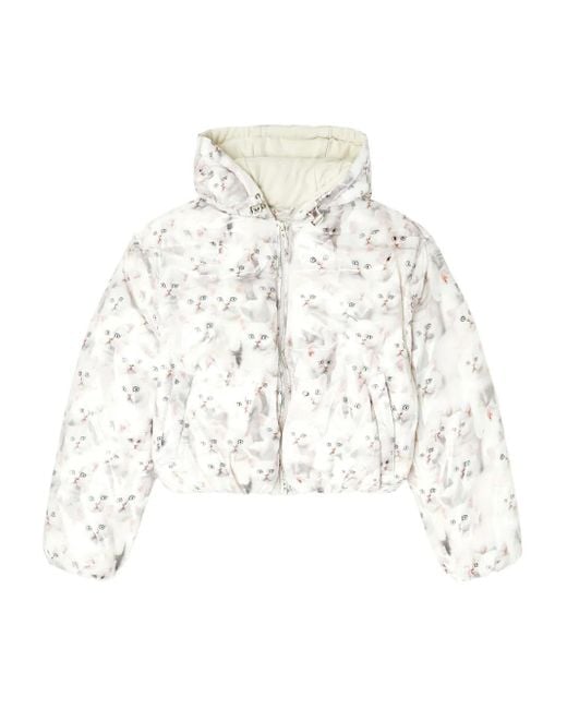 DIESEL Donsjack Met Kittenprint En Capuchon in het White