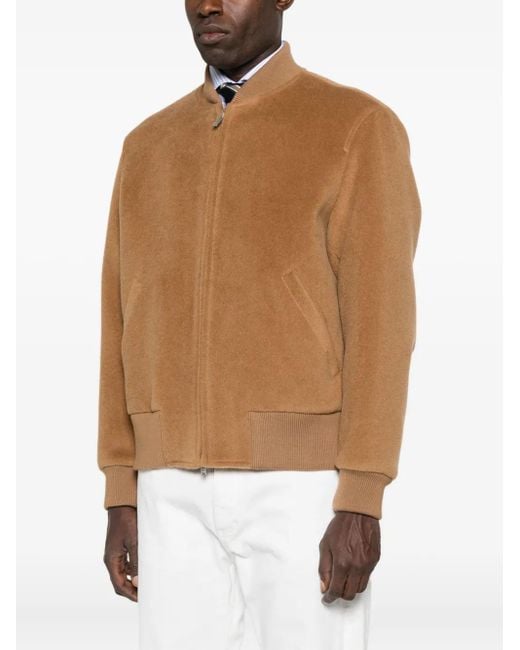 Lardini Brown Ribbed-Collar Wool Jacket for men