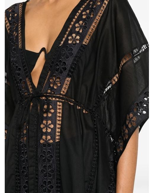 Charo Ruiz Black Guipure-Lace Drawstring-Waist Kaftan