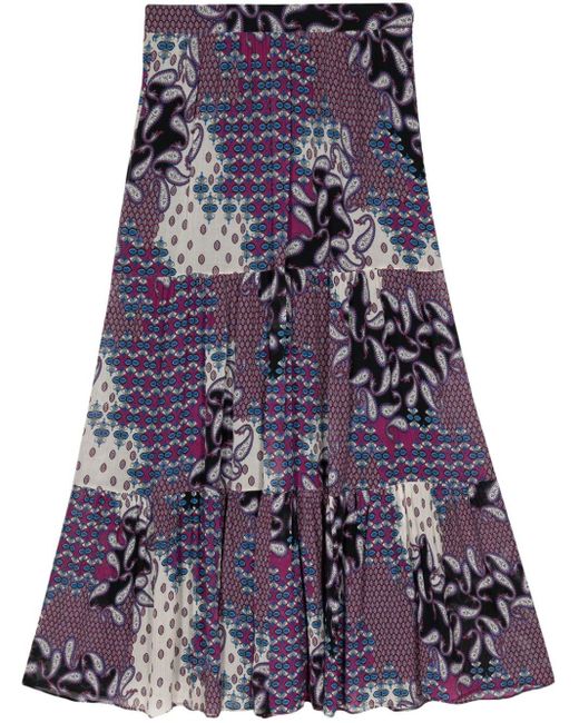 Ba&sh Purple Brooke Tiered Midi Skirt