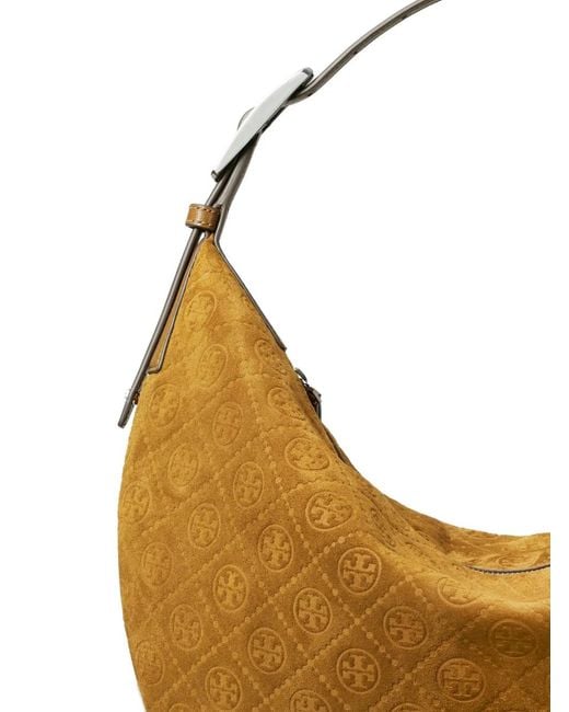 Tory Burch Blue Balloon T-Monogram Suede Shoulder Bag