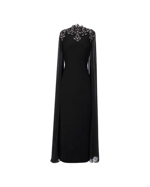 Gemy Maalouf Black Embellished High-Collar Midi Dress