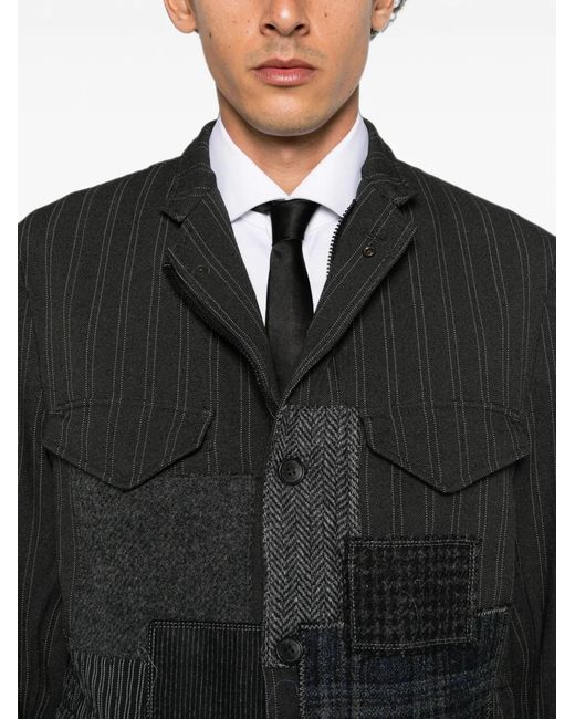 Junya Watanabe Black Patchwork Pinstripe Jacket for men