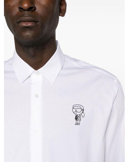 Karl Lagerfeld White Logo-appliqué Poplin Shirt for men