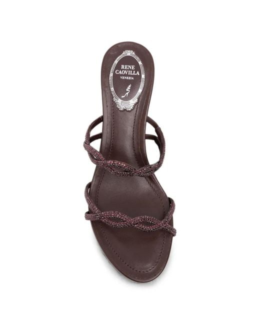 Rene Caovilla Brown 80Mm Braid Crystal-Embellished Wedge Sandals