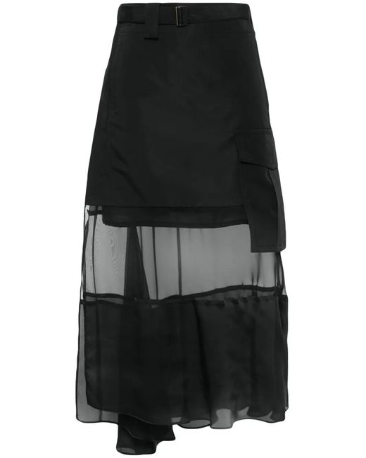 Sacai Black Fabric Combo Skirt