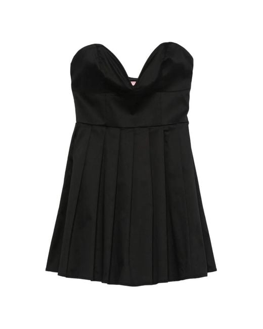 Twentyfourhaitch Black Pleated Strapless Mini Dress