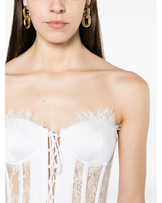 Moschino White Lace-panelling Bustier Top