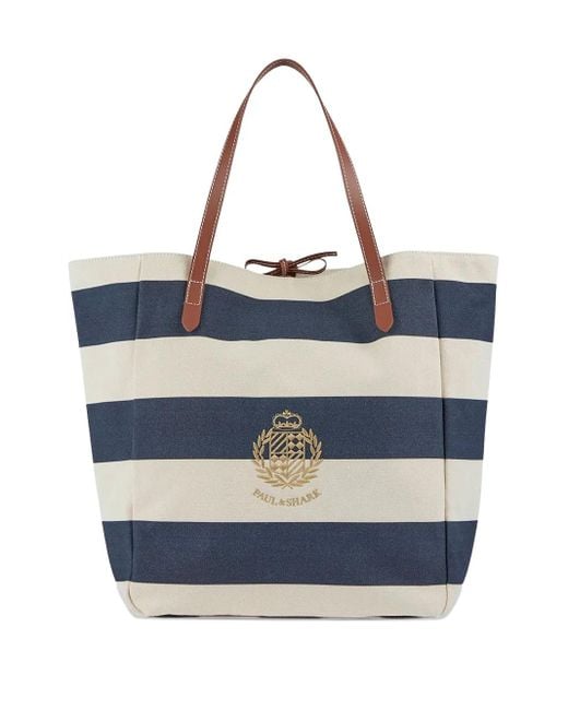 Paul & Shark Blue Embroidered-Logo Stripe-Pattern Bag for men