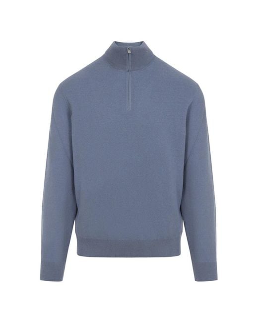 Ralph Lauren Blue Zip-Neck Wool Sweater for men