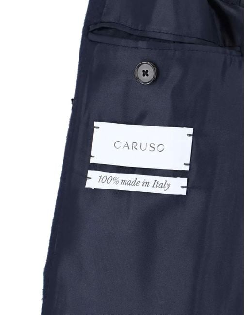 Caruso Blue Double-breasted Wool Coat for men
