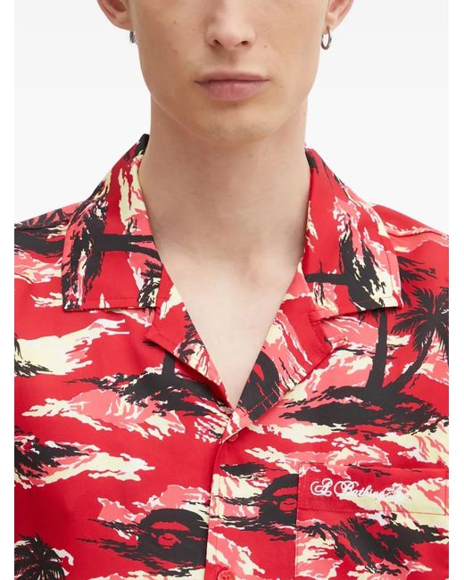 A Bathing Ape Red Palm-Print Pocket Shirt for men