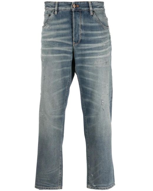 PT Torino Blue Whiskering-Effect Straight-Leg Jeans for men