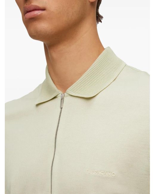 メンズ Ferragamo ハーフジップ ポロシャツ Green