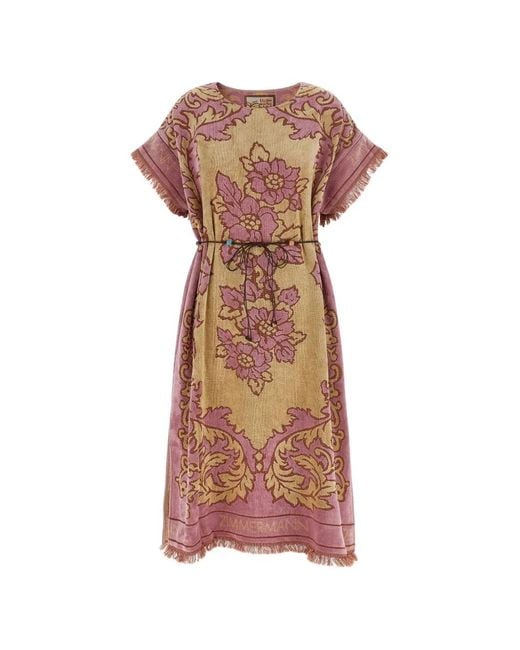 Zimmermann Pink Aster Floral-Jacquard Midi Dress