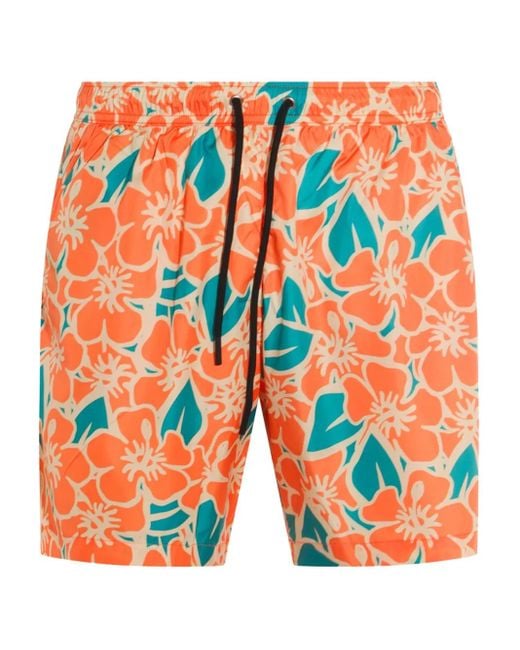 Mauna Kea Orange Floral-Print Swim Shorts for men