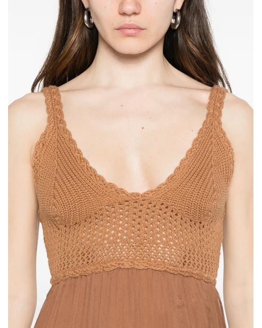 ERMANNO FIRENZE Brown Crochet Ruffled Maxi Dress