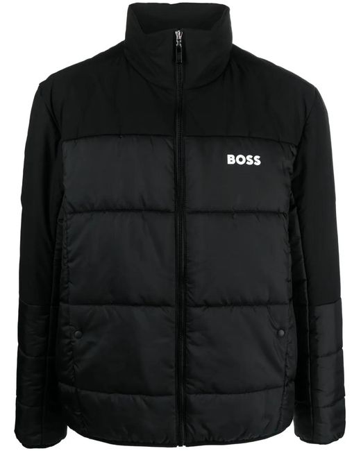Boss Black Logo-Print Panelled Padded Jacket for men