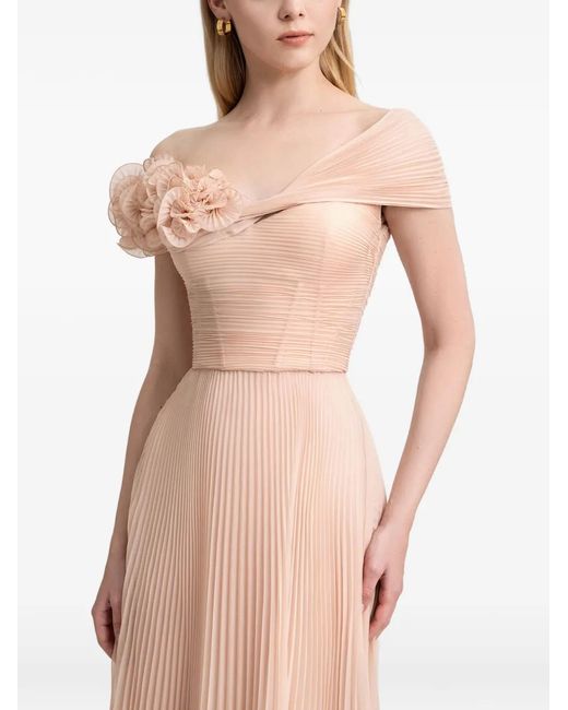 Gemy Maalouf Pink Asymmetrical-Neck Corset Maxi Dress