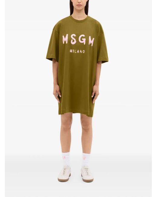MSGM Green Logo-Print T-Shirt Dress