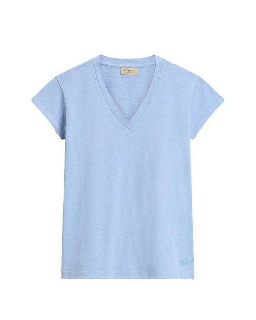 Woolrich Blue Slub-Texture V-Neck T-Shirt
