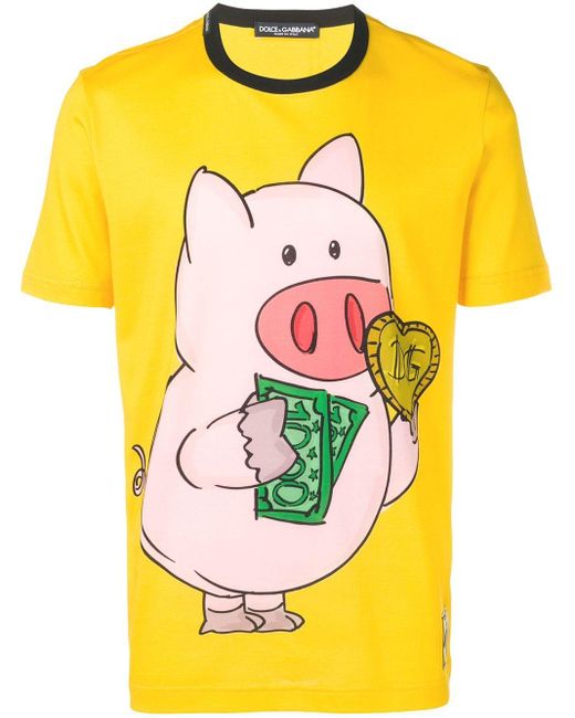 Camiseta con estampado de cerdito banquero Dolce & Gabbana de hombre de color Yellow