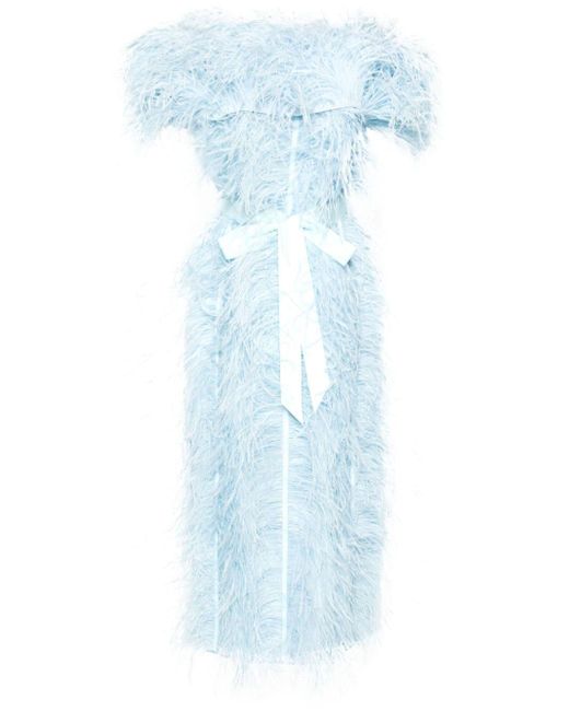 Huishan Zhang Blue Angelina Feather-trim Midi Dress