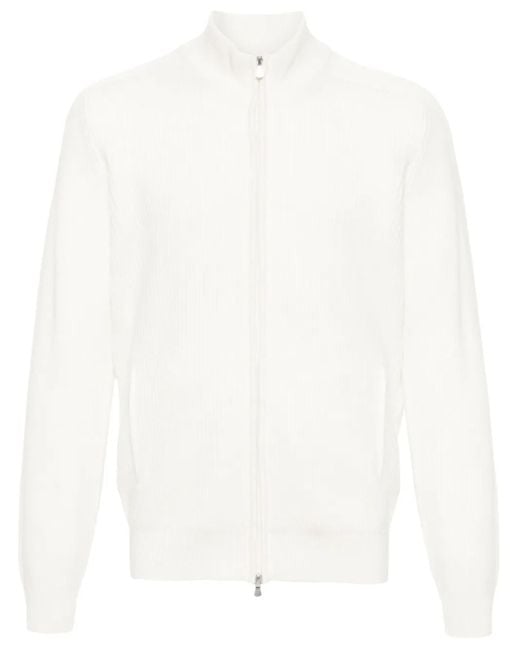 Fileria White Zip-Up Ribbed Sweatshirt for men