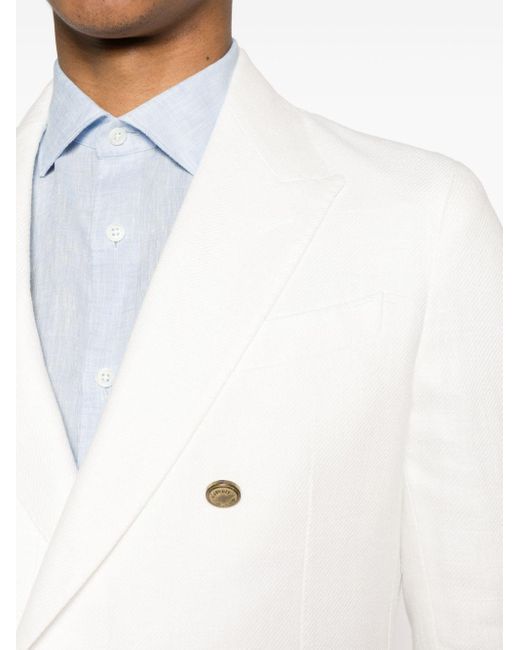Eleventy White Double-breasted Linen Blazer for men
