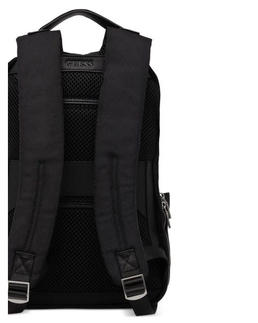 Guess Black Berna Logo-Plaque Multiple-Pocket Backpack for men