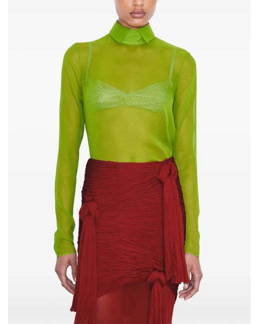 Tory Burch Green Silk Collared Top