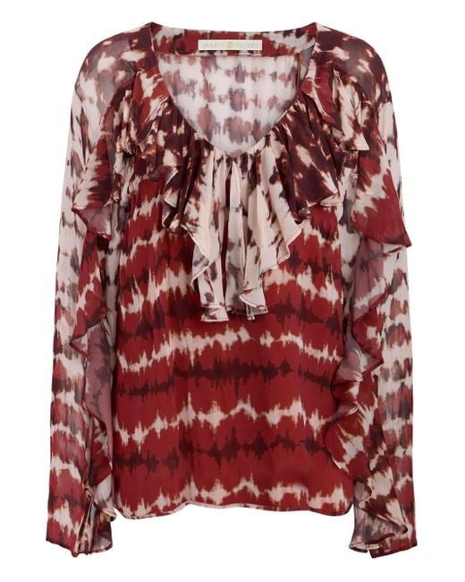 Marie Oliver Red Gerüschte Trudy Batik-Bluse