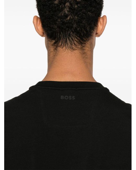 T-shirt en coton à détail emé Boss pour homme en coloris Black