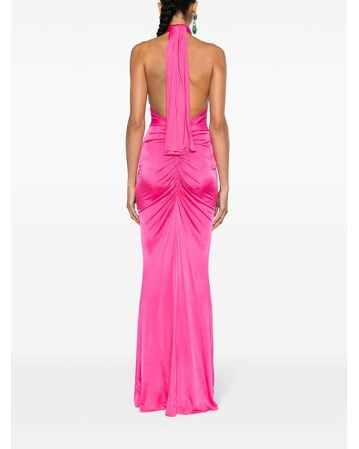 Pinko Pink Ruched Open-back Maxi Dress
