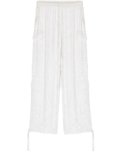 P.A.R.O.S.H. White Sequinned Drawstring Cargo Trousers