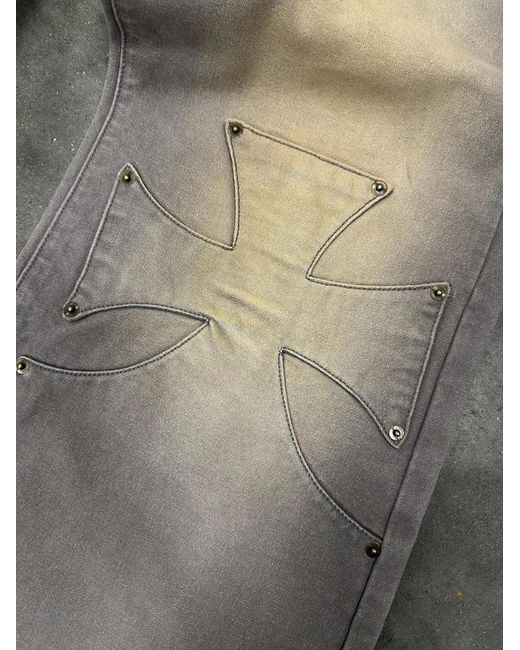 77 Studios Gray Thrash Cross-Patch Jeans for men